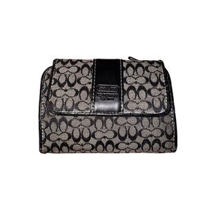 Authentic Coach Women's Bifold Wallet Black Leather Trim Logo Accents